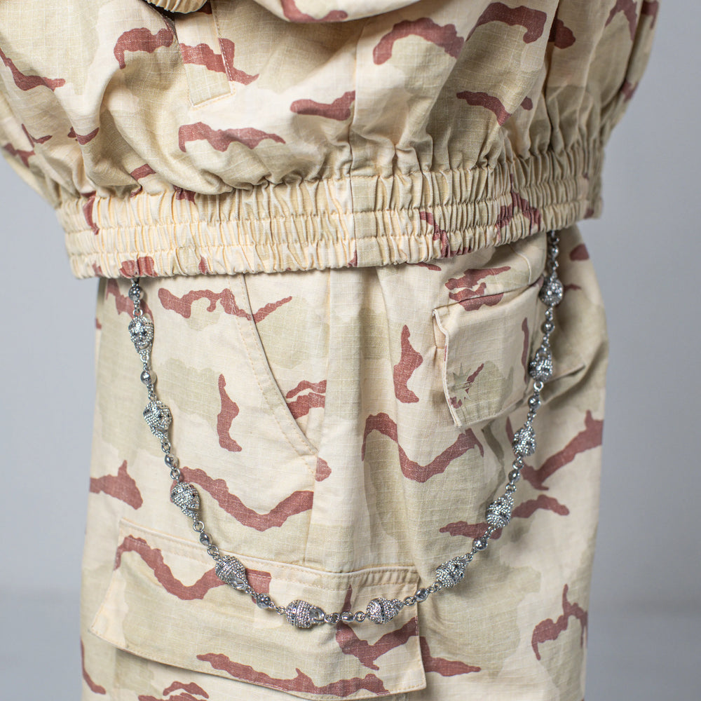 Silver Skull Wallet Chain - White Stones