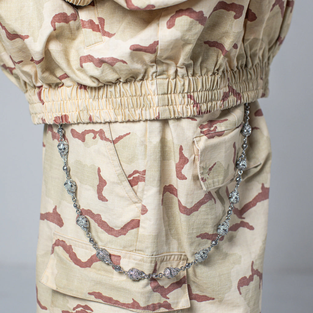 Silver Skull Wallet Chain - White Stones