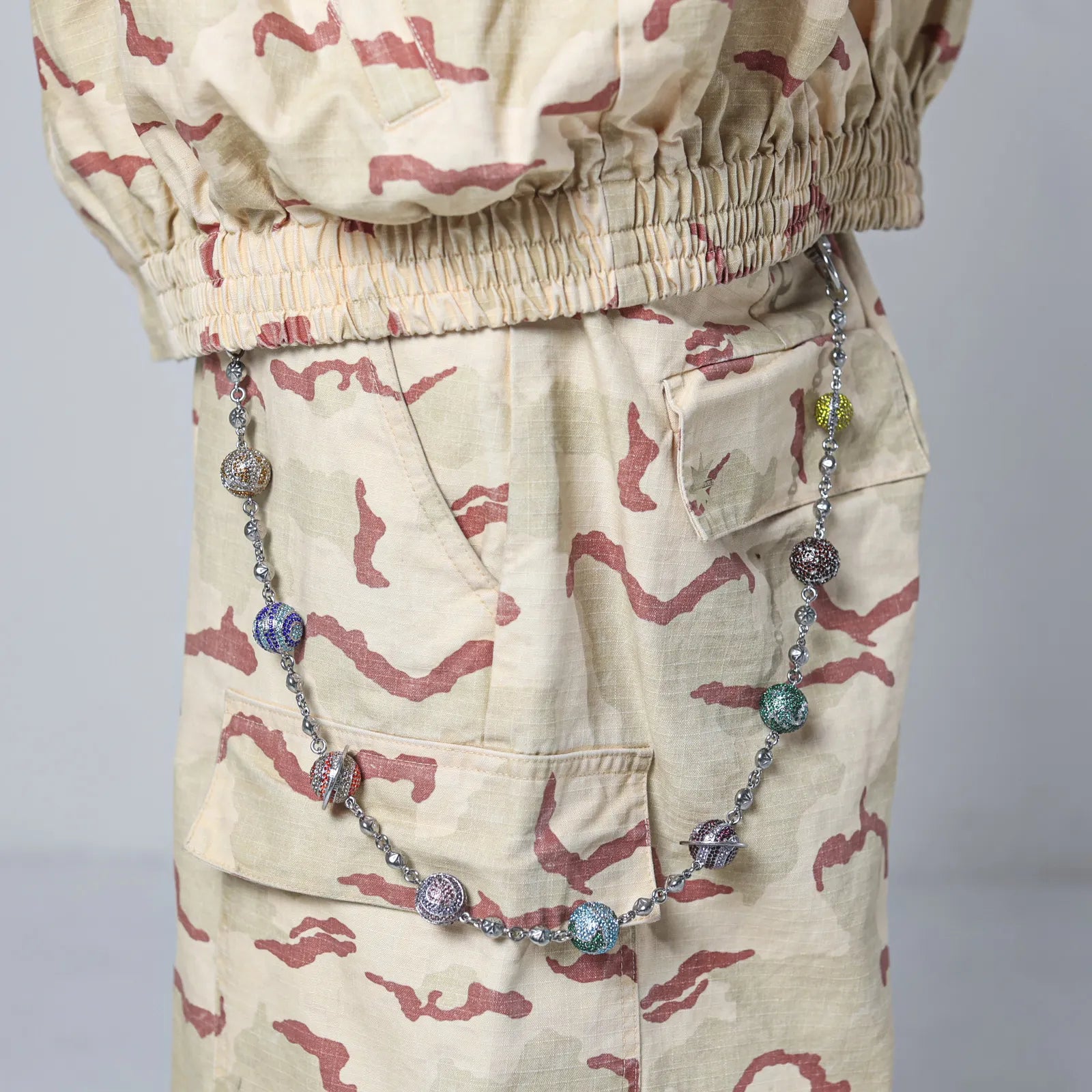 Large Silver Planet Wallet Chain - Multicolor