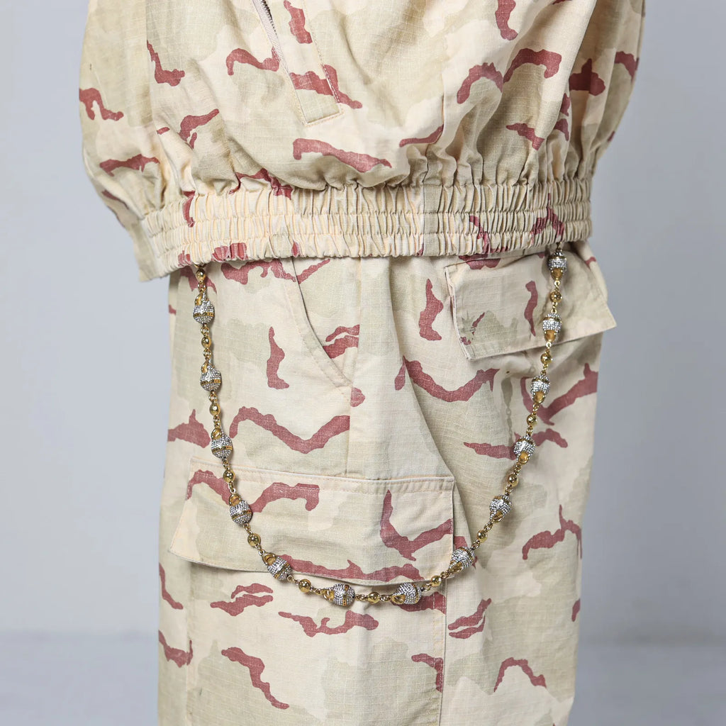 Gold Skull Wallet Chain - White Stones