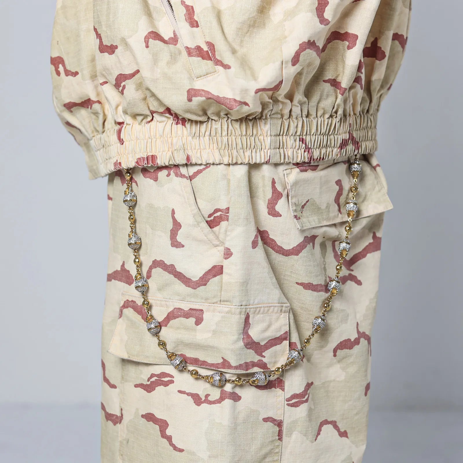 Gold Skull Wallet Chain - White Stones