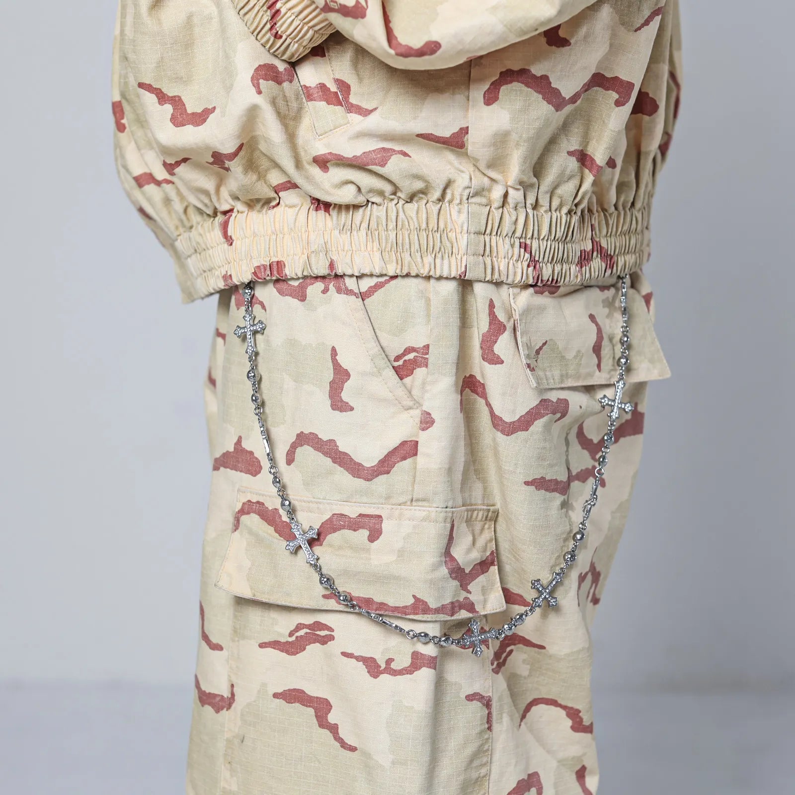 Silver Crosses Wallet Chain - White