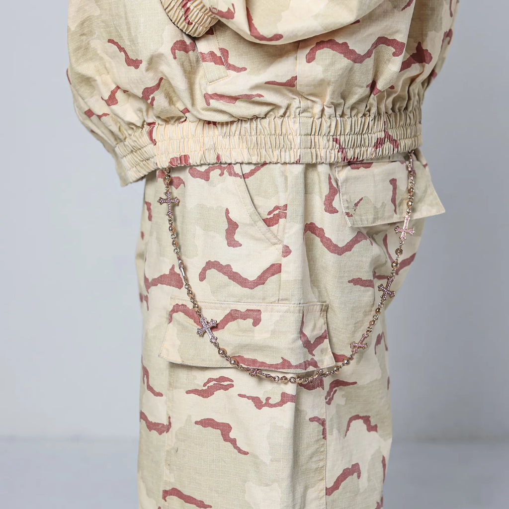 Rose Gold Crosses Wallet Chain - Pink Stones