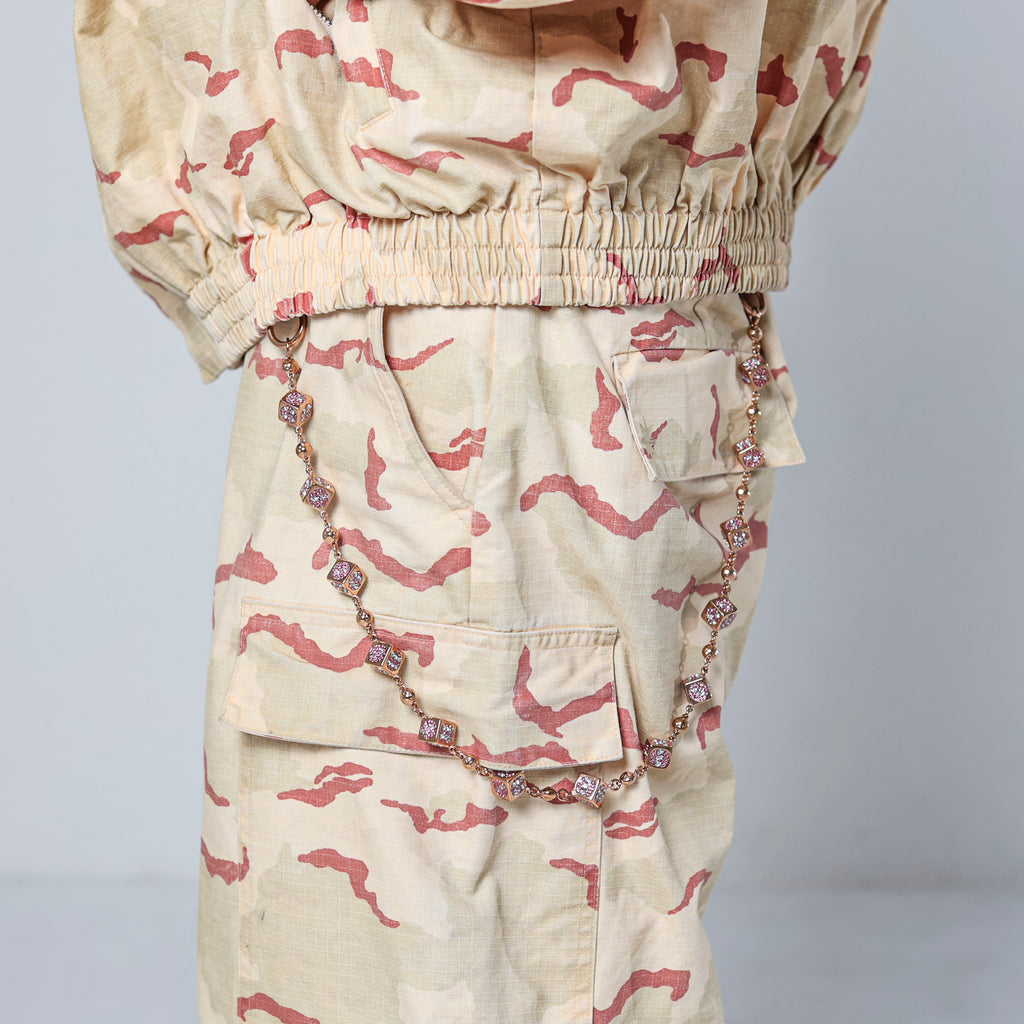 Rose Gold Dice Wallet Chain - Pink Stones