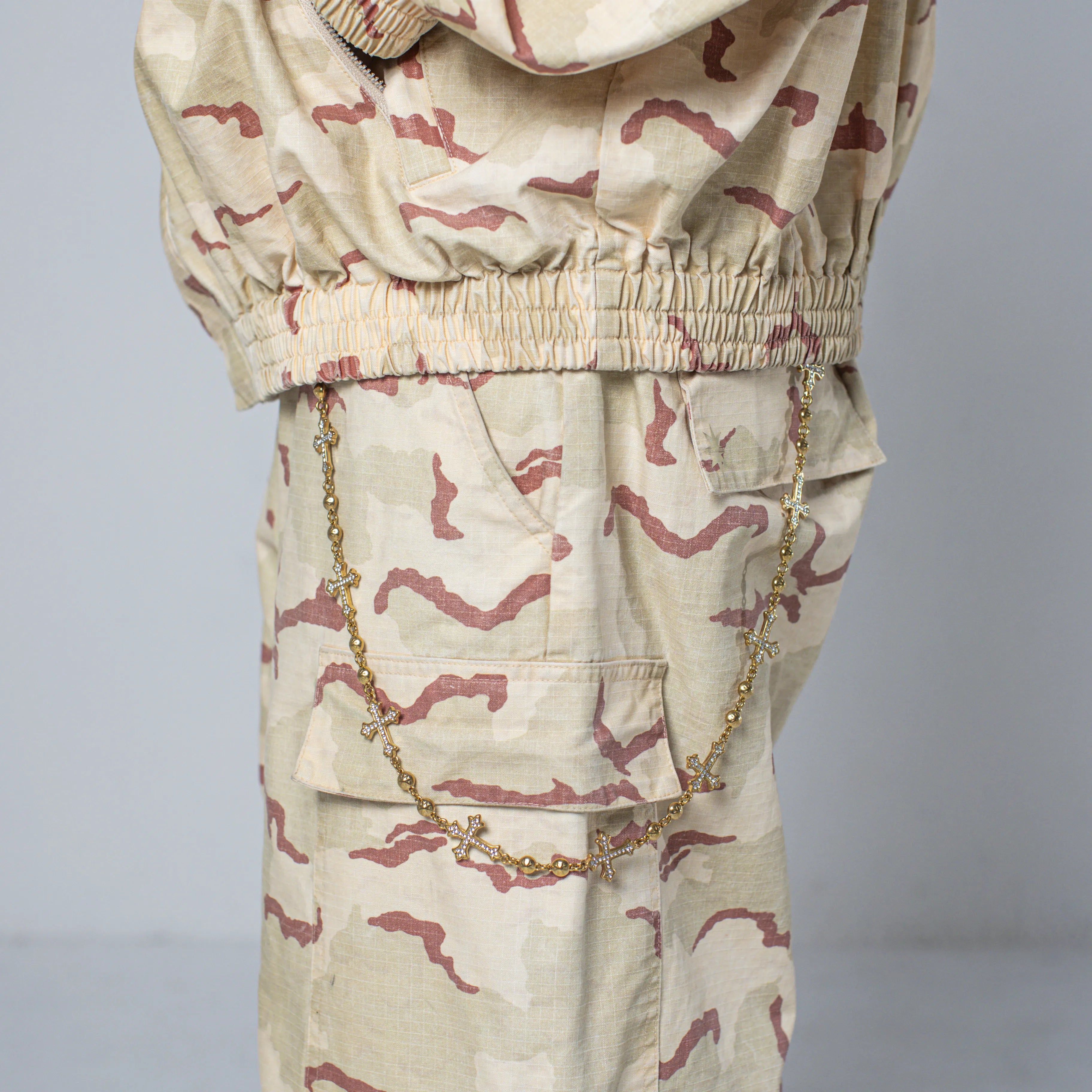 Gold Crosses Wallet Chain - White Stones