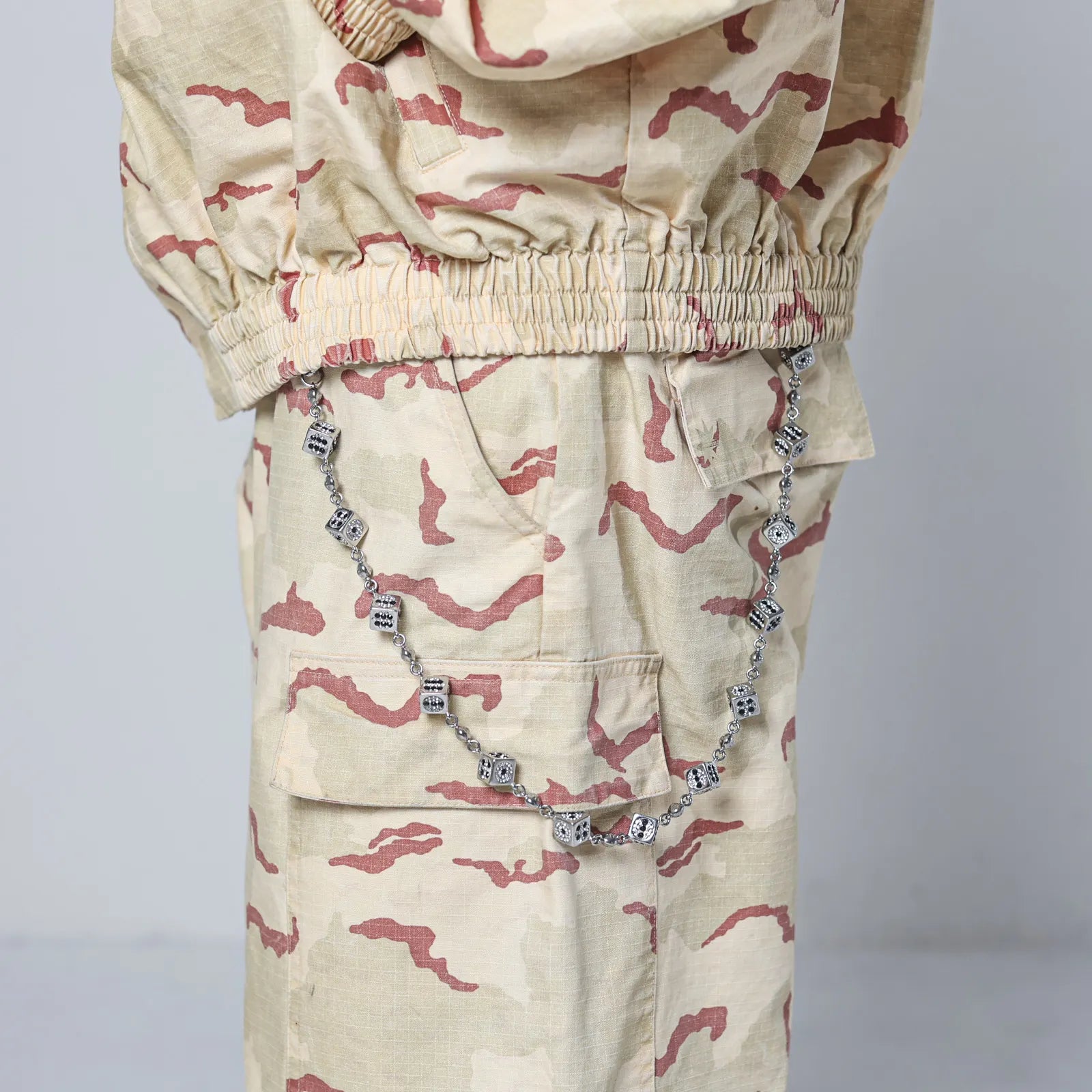 Silver Dice Wallet Chain - White stones