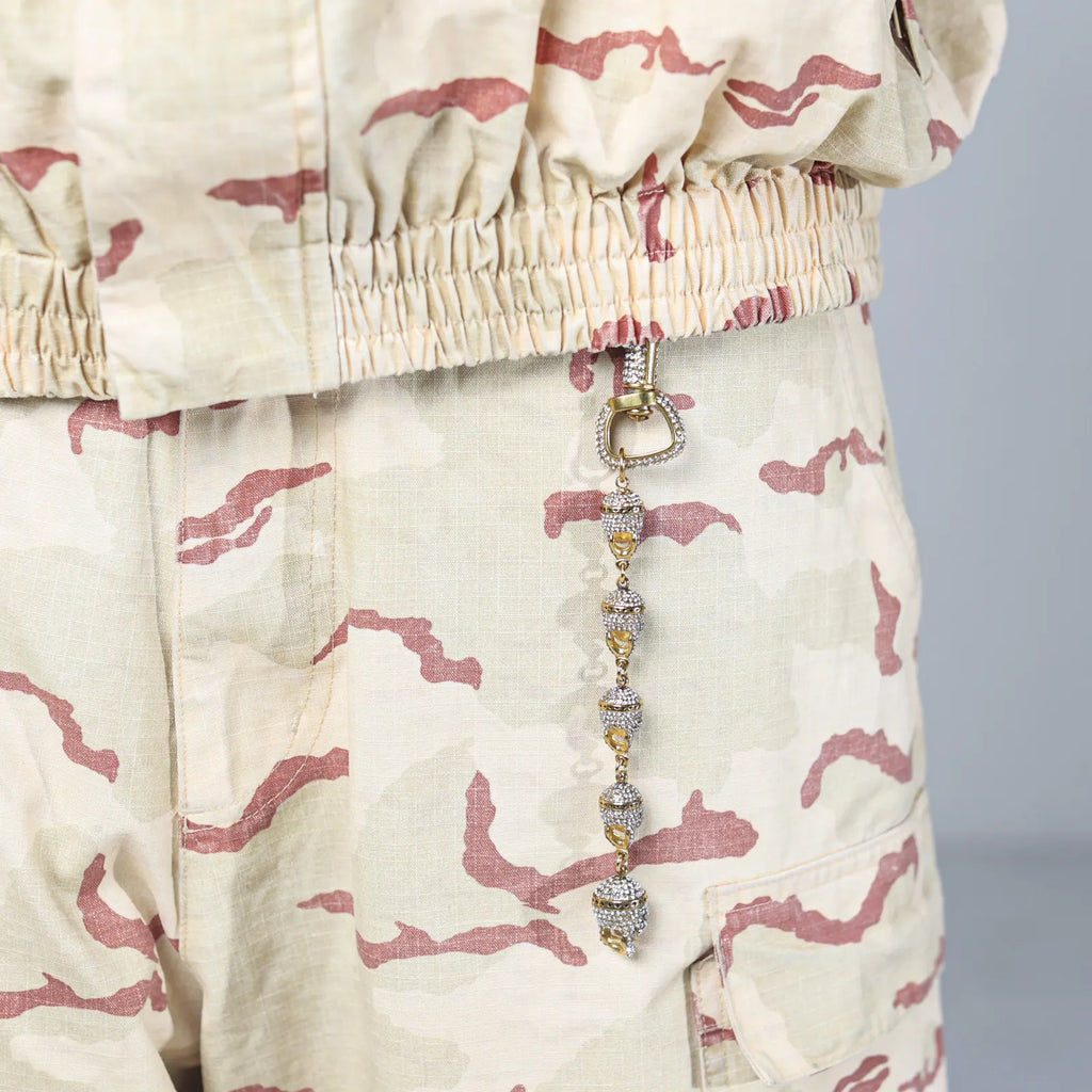 Gold Skull Keychain - White Stones