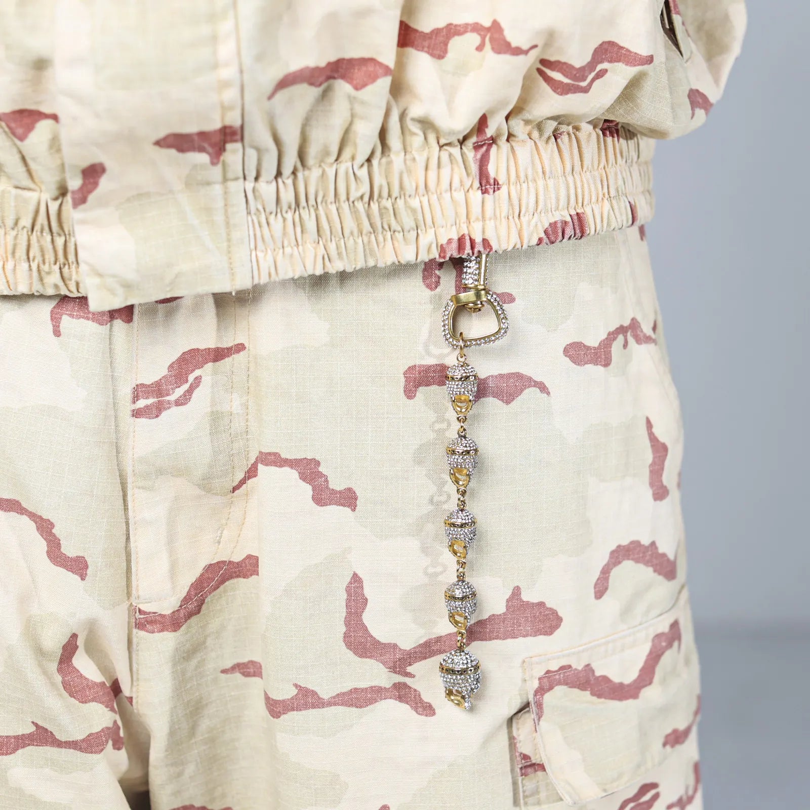 Gold Skull Keychain - White Stones