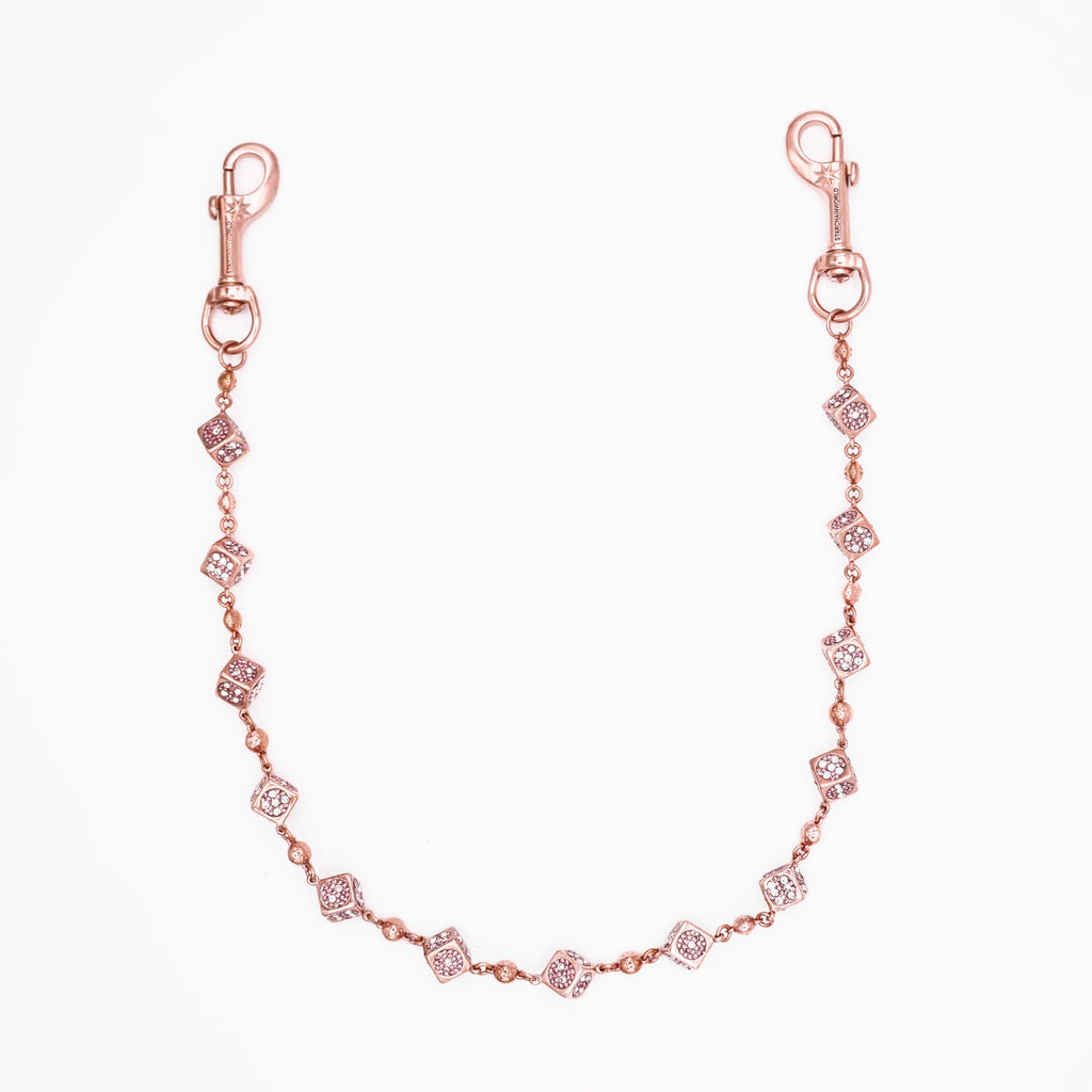 Rose Gold Dice Wallet Chain - Pink Stones