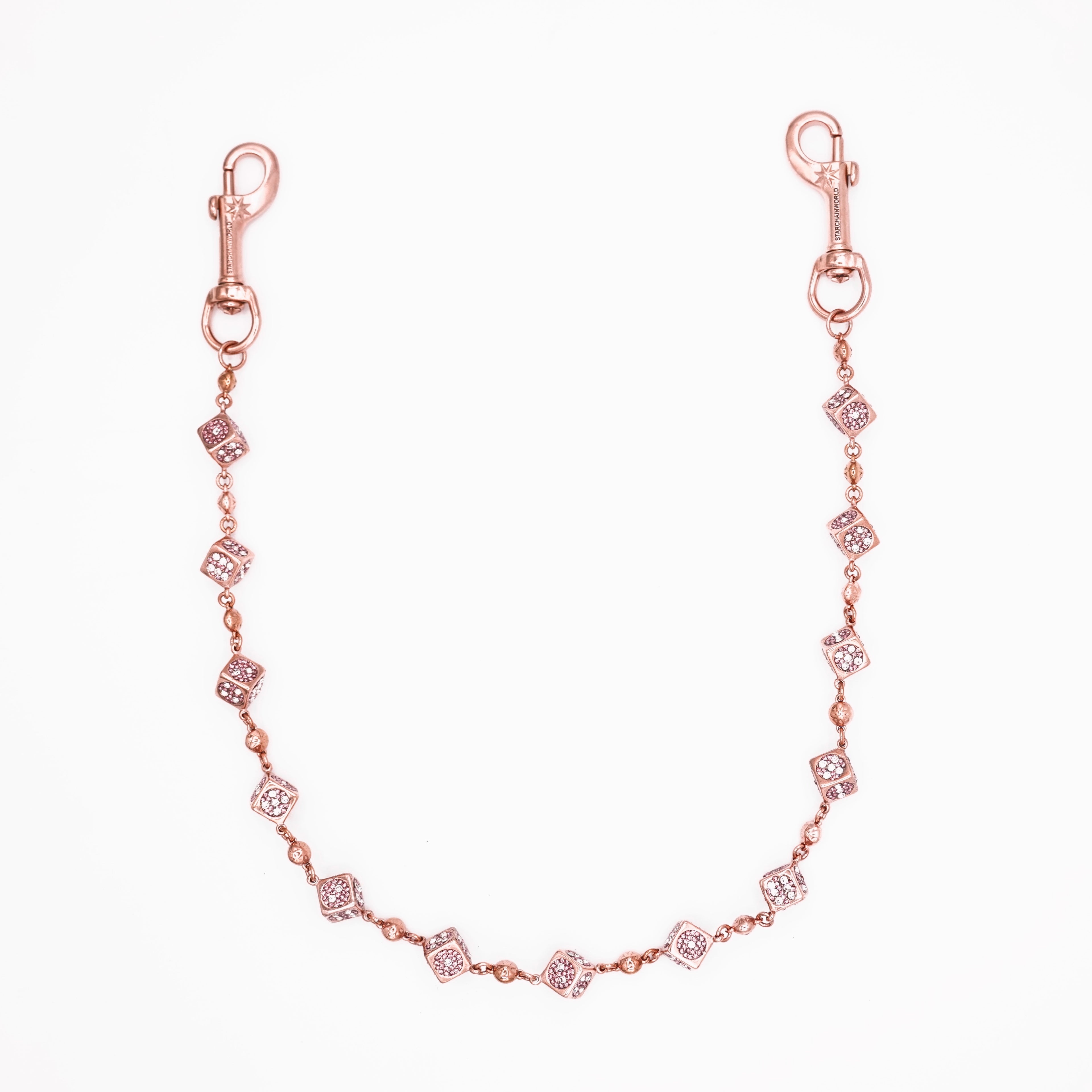 Rose Gold Dice Wallet Chain - Pink Stones