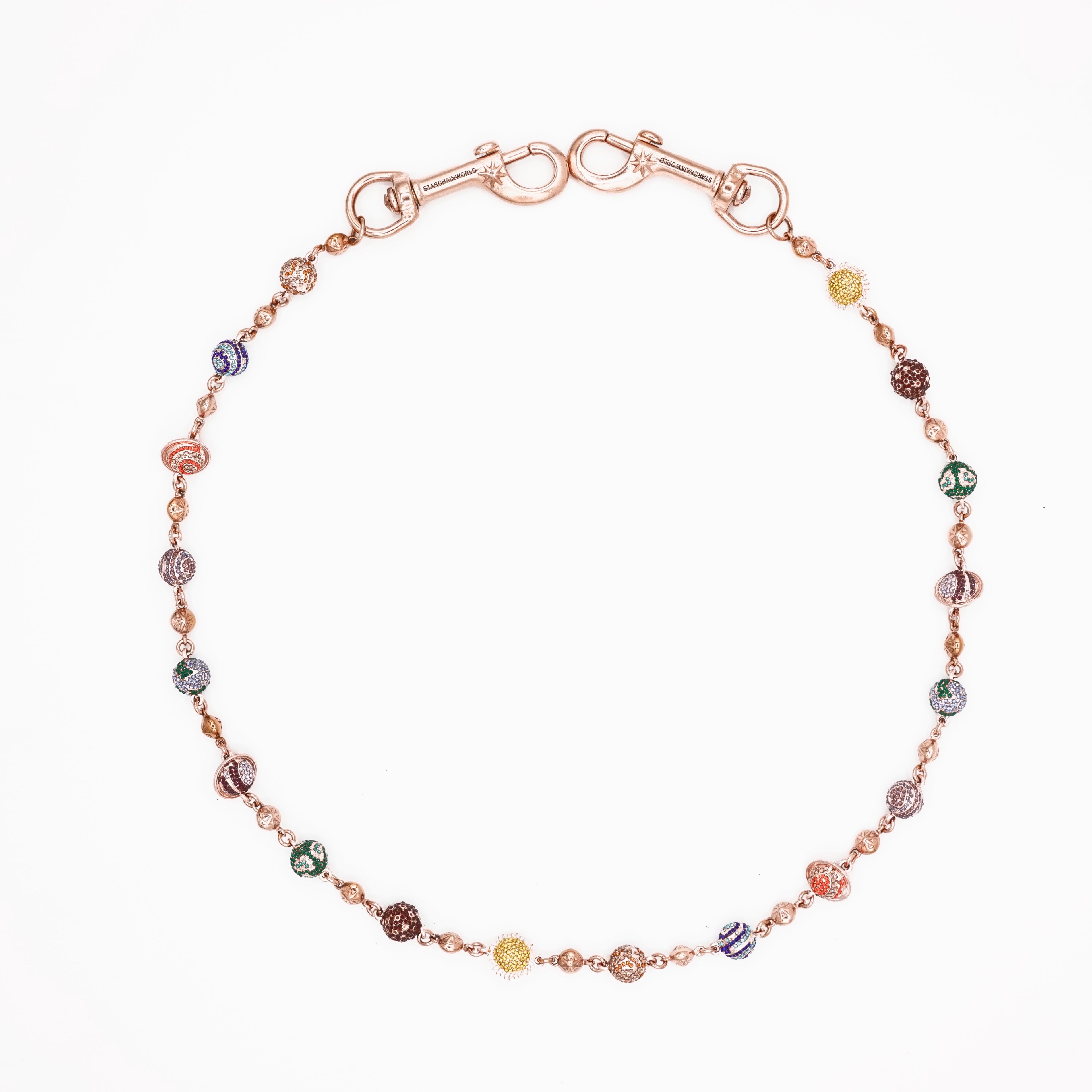 Rose Gold Planets Wallet Chain - Multicolor Stones