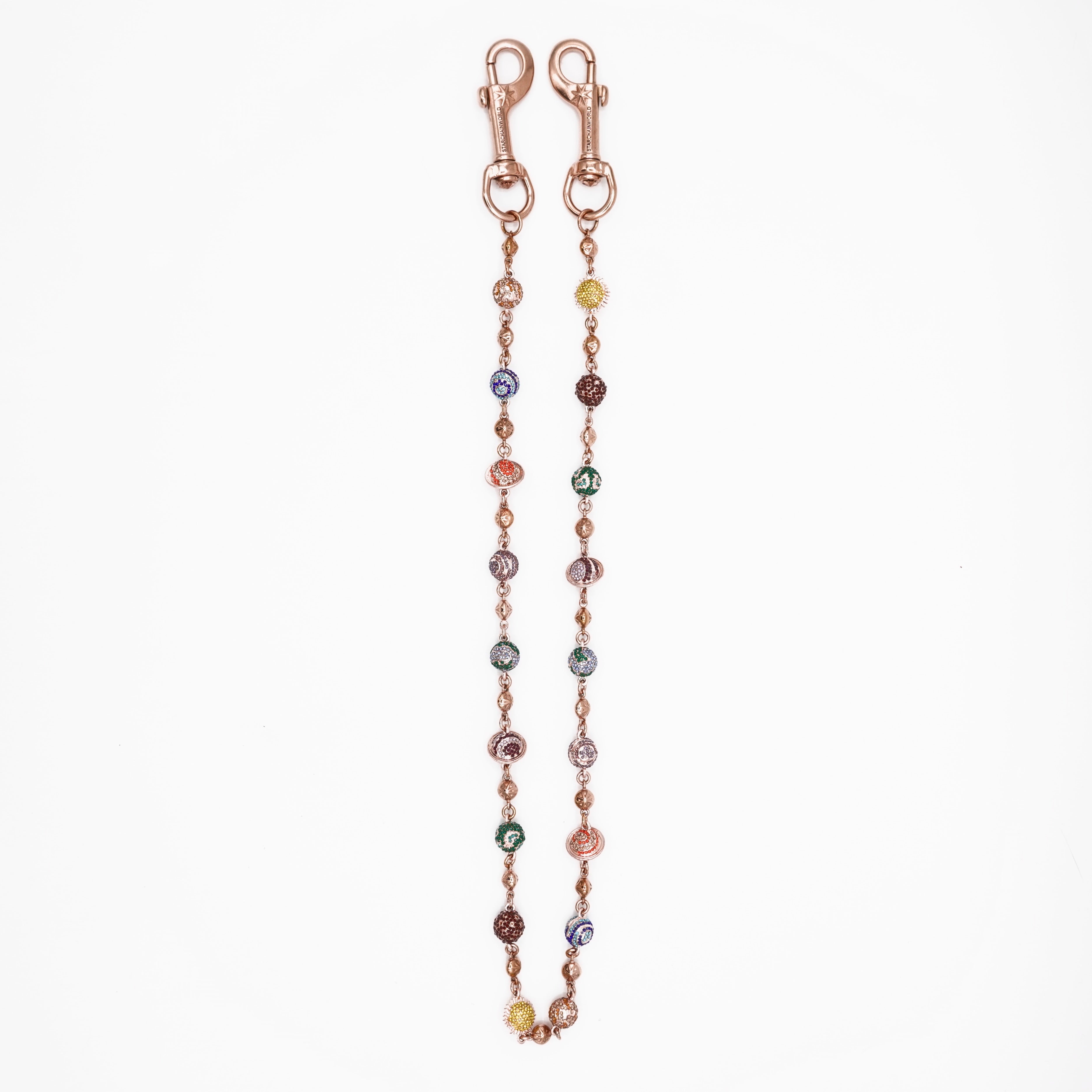 Rose Gold Planets Wallet Chain - Multicolor Stones