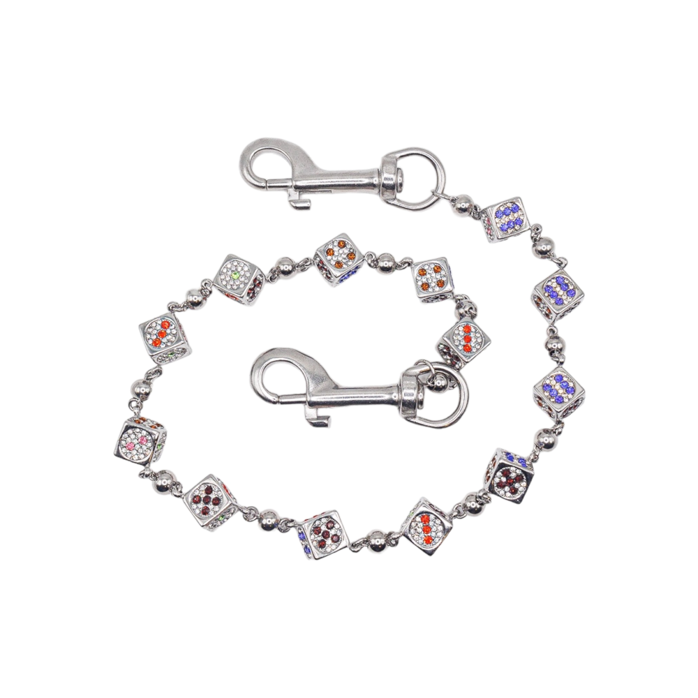 Silver Dice Wallet Chain - Blue/Red Stones