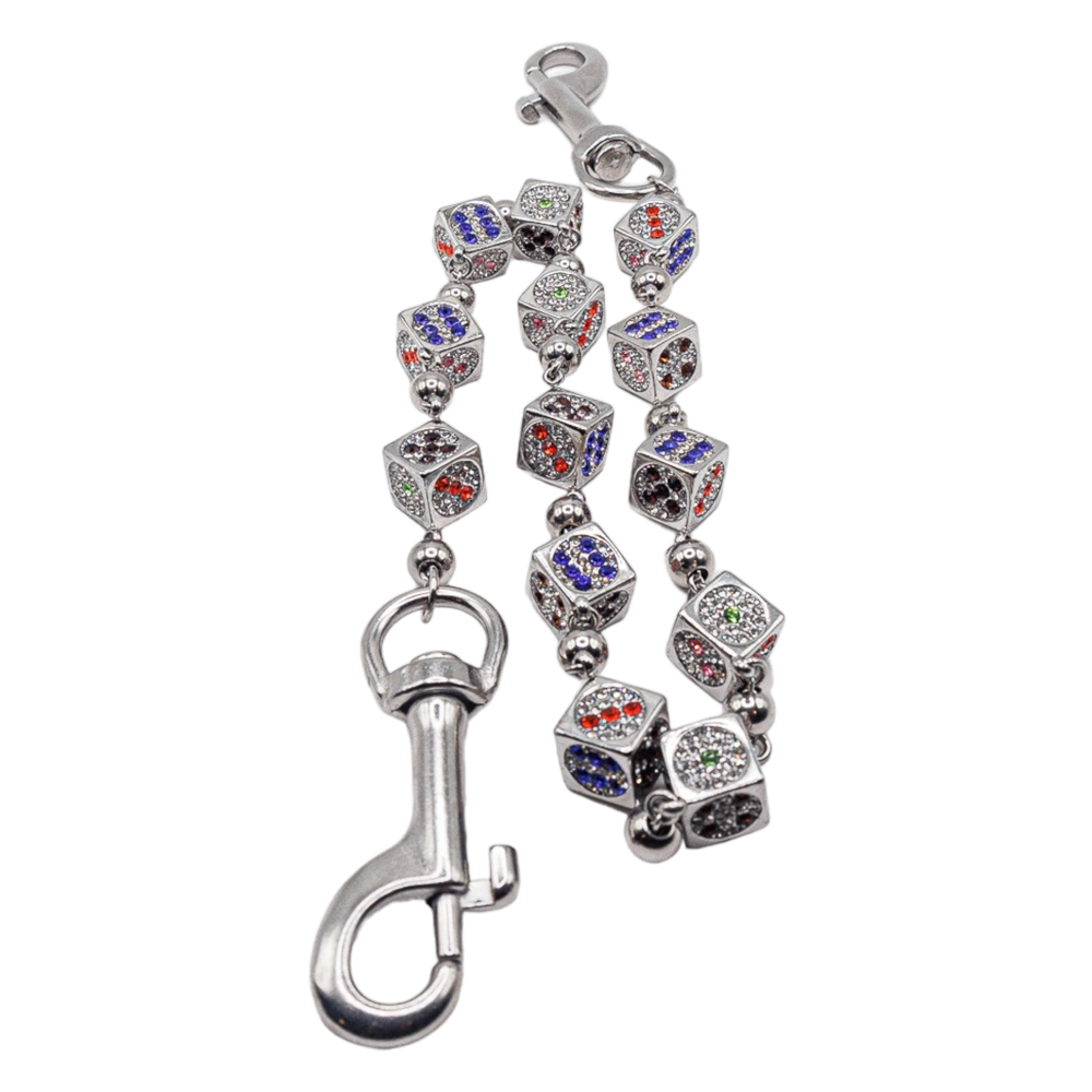 Silver Dice Wallet Chain - Blue/Red Stones