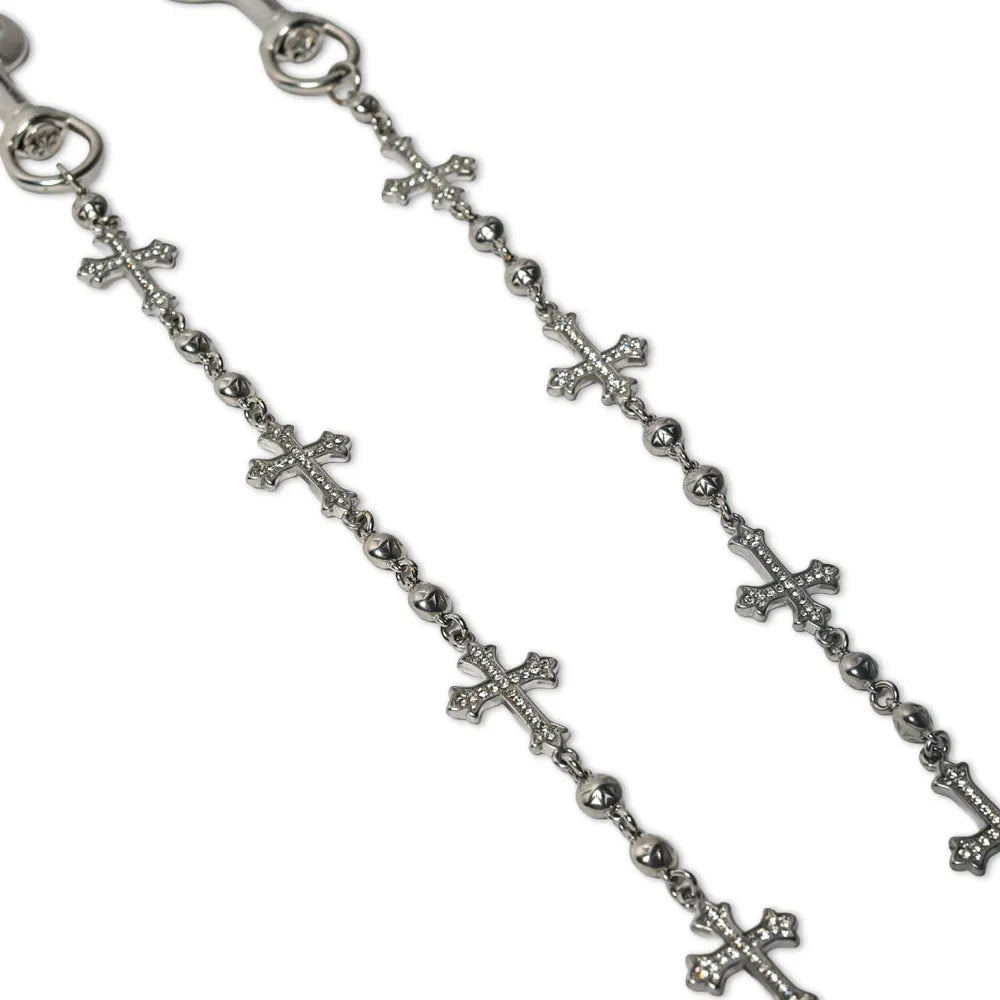 Silver Crosses Wallet Chain - White