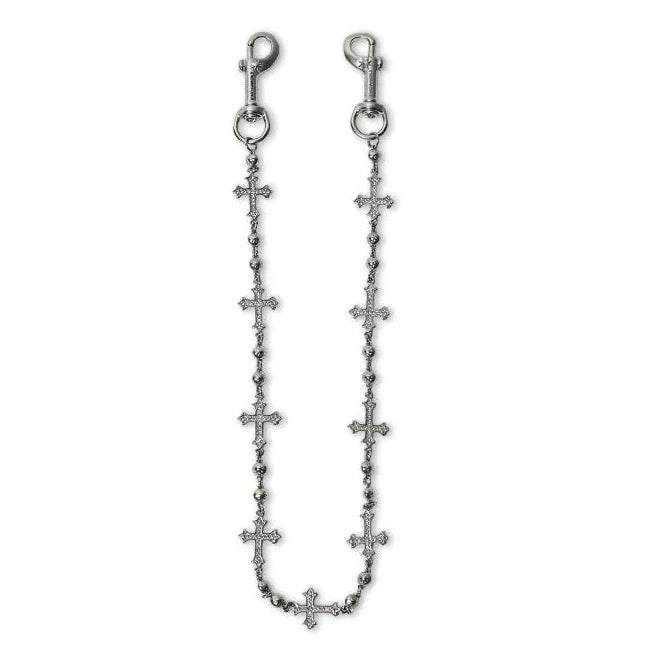 Silver Crosses Wallet Chain - White