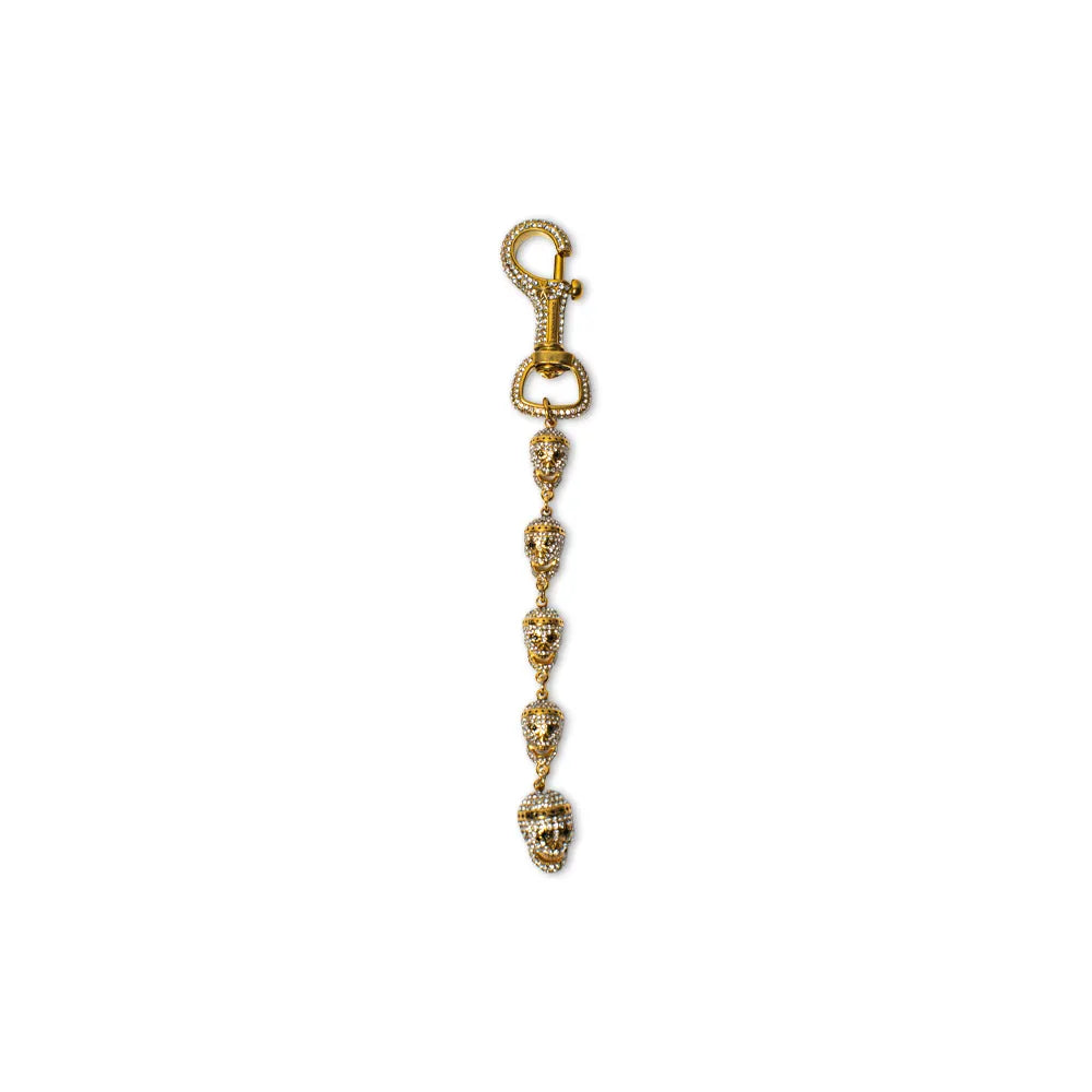 Gold Skull Keychain - White Stones