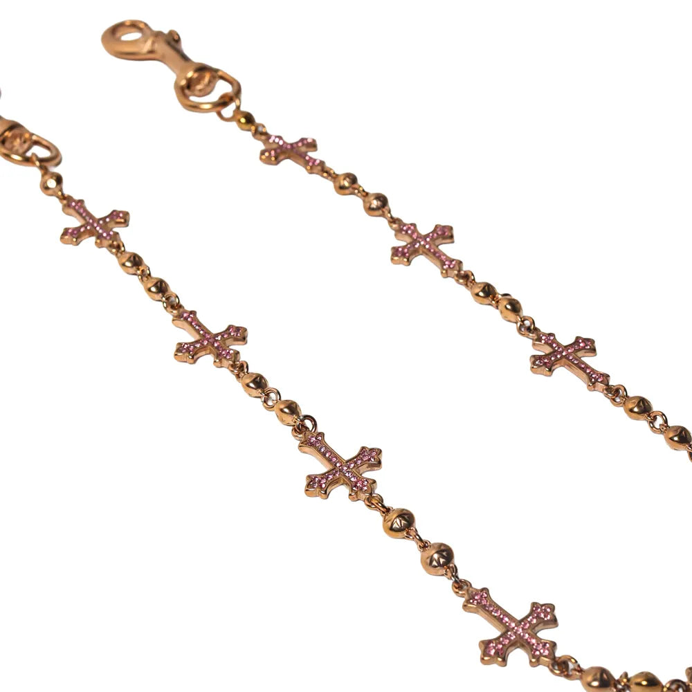 Rose Gold Crosses Wallet Chain - Pink Stones