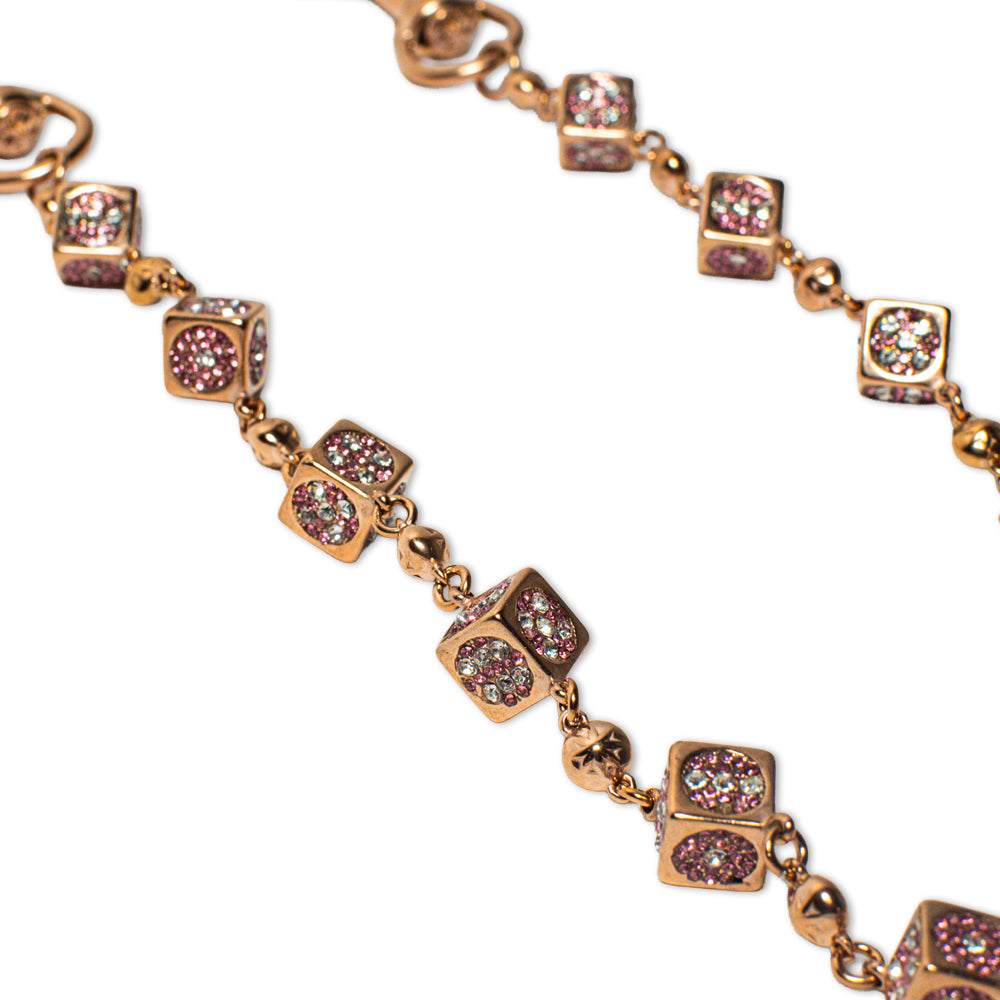 Rose Gold Dice Wallet Chain - Pink Stones