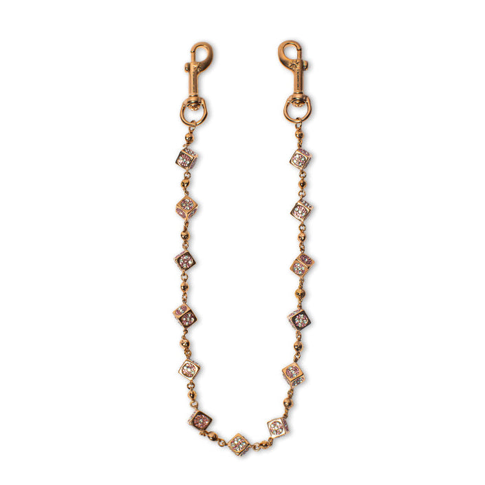 Rose Gold Dice Wallet Chain - Pink Stones