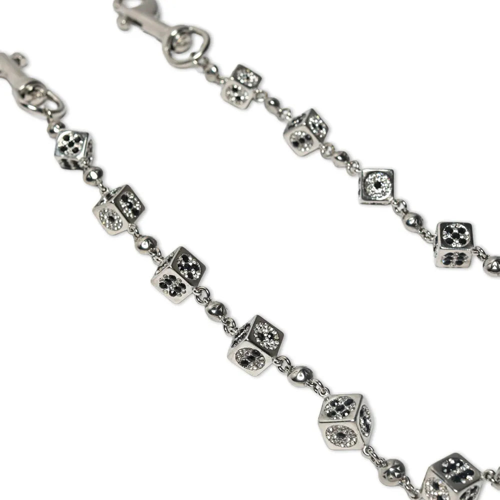 Silver Dice Wallet Chain - White stones