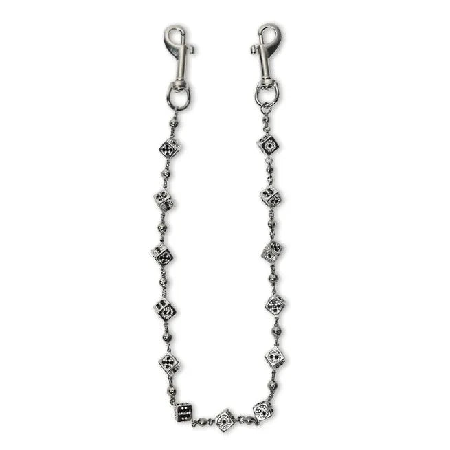 Silver Dice Wallet Chain - White stones
