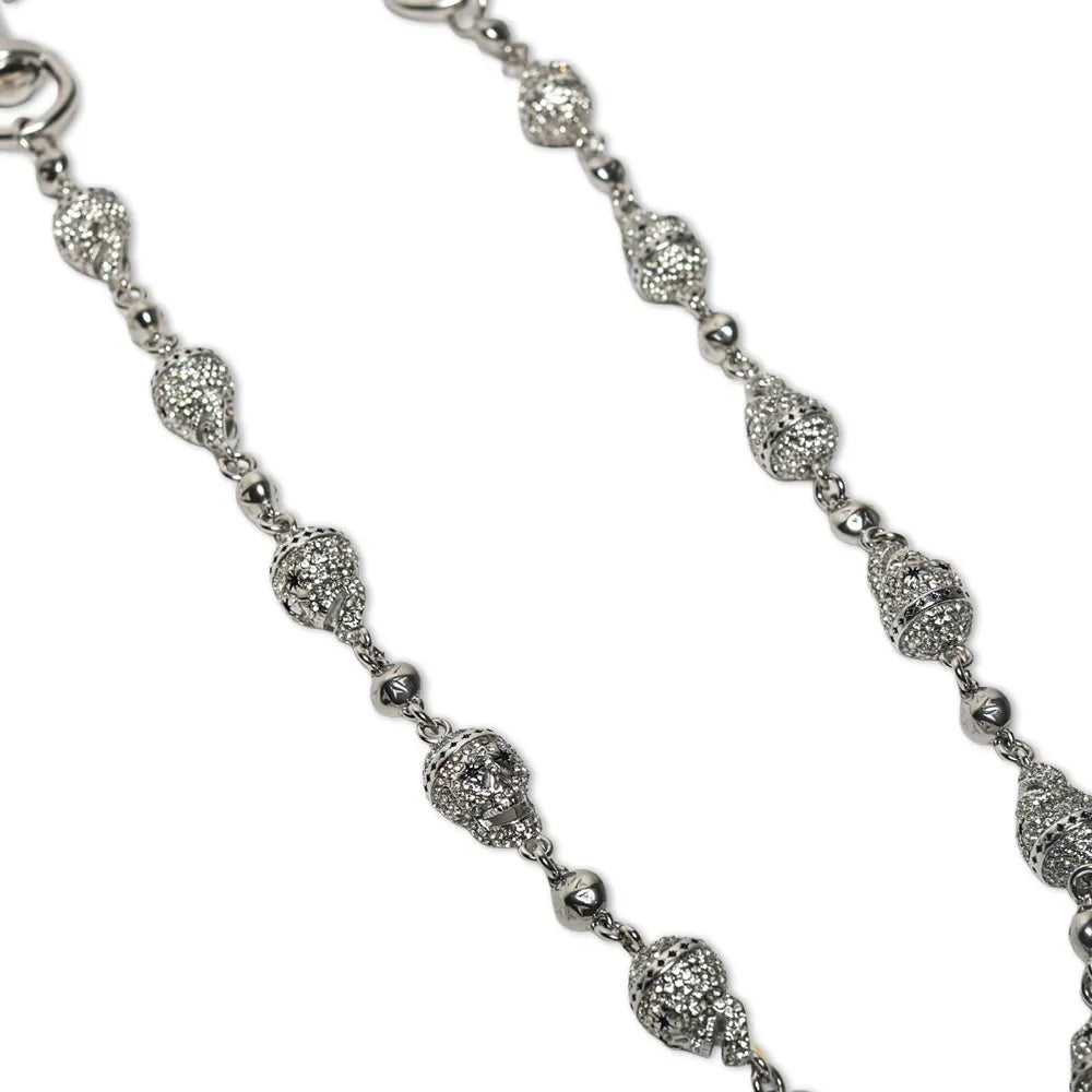 Silver Skull Wallet Chain - White Stones