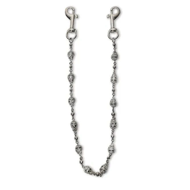 Silver Skull Wallet Chain - White Stones