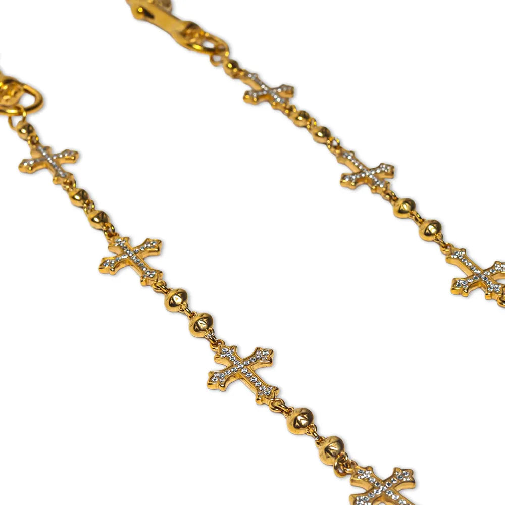 Gold Crosses Wallet Chain - White Stones