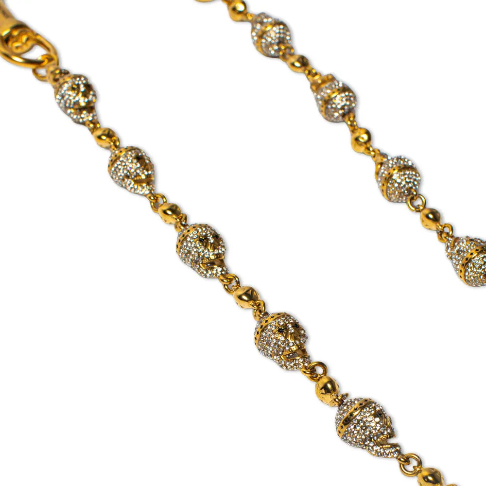 Gold Skull Wallet Chain - White Stones