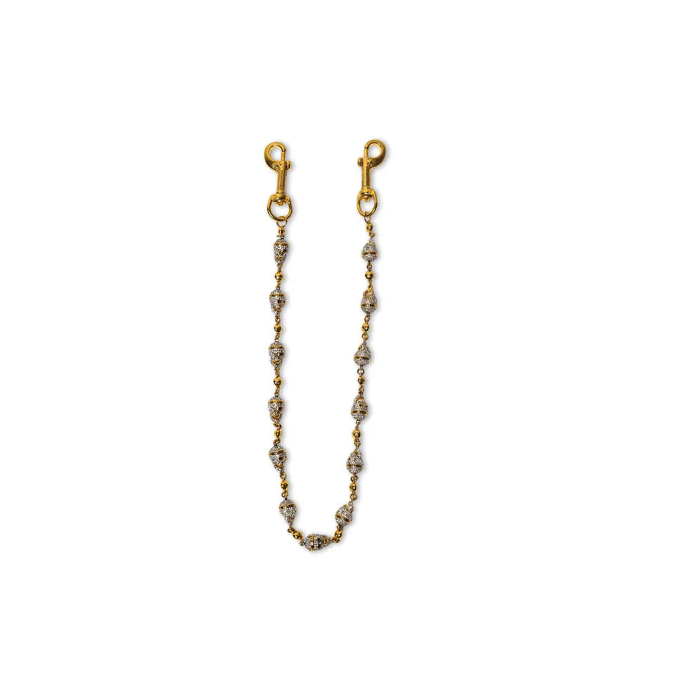 Gold Skull Wallet Chain - White Stones