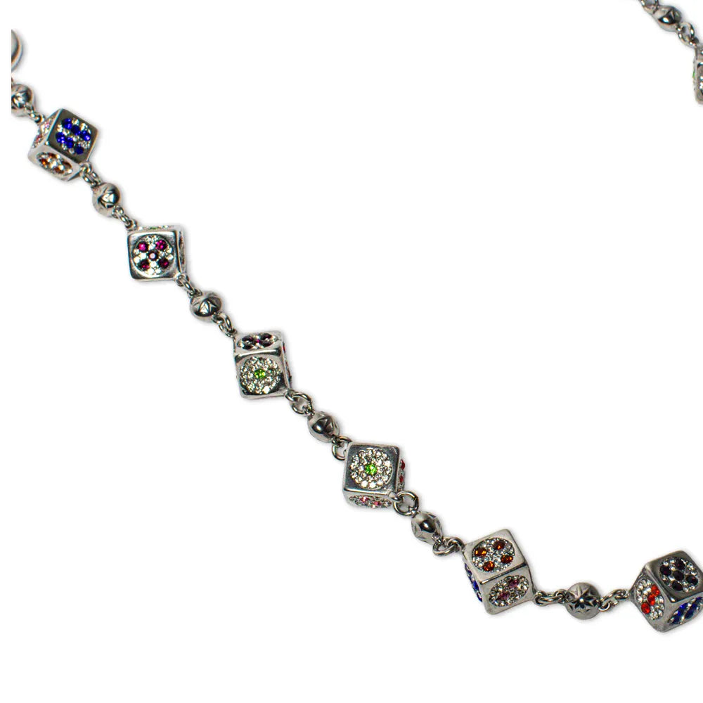 Silver Dice Wallet Chain - Blue/Red Stones