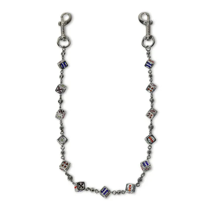 Silver Dice Wallet Chain - Blue/Red Stones